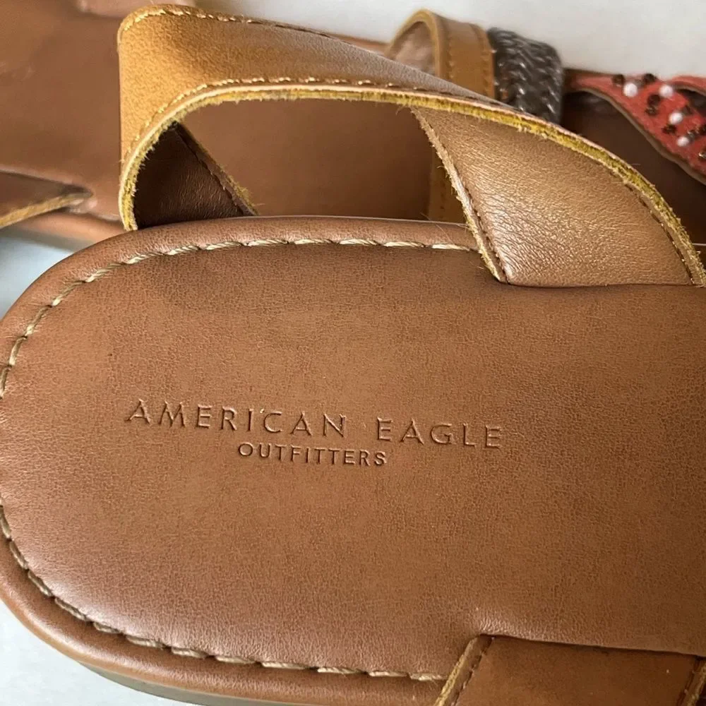 American Eagle Outfitters Sandals 8 flat orange and tan ankle strap